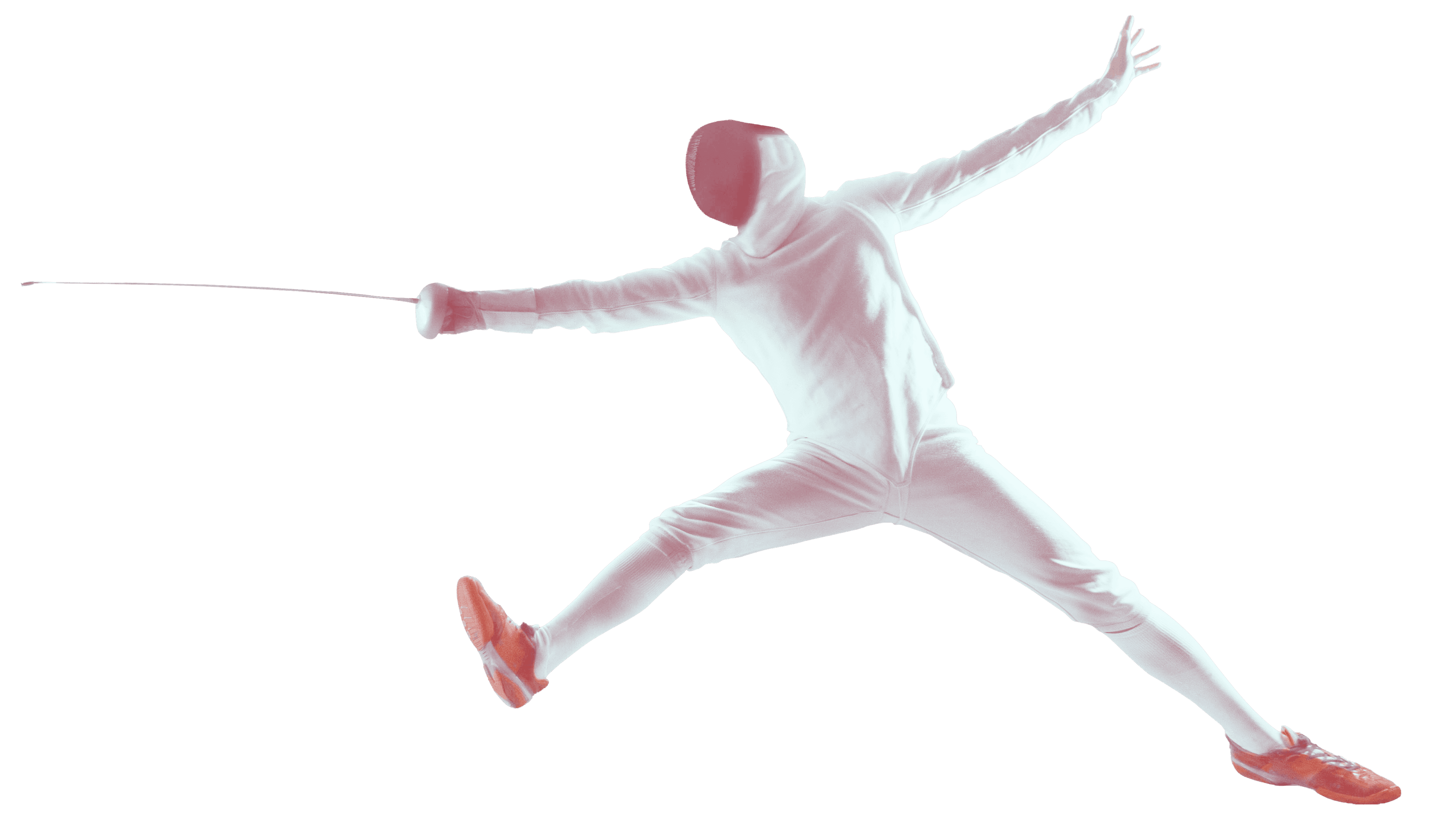 Fencer extending into a full lunge